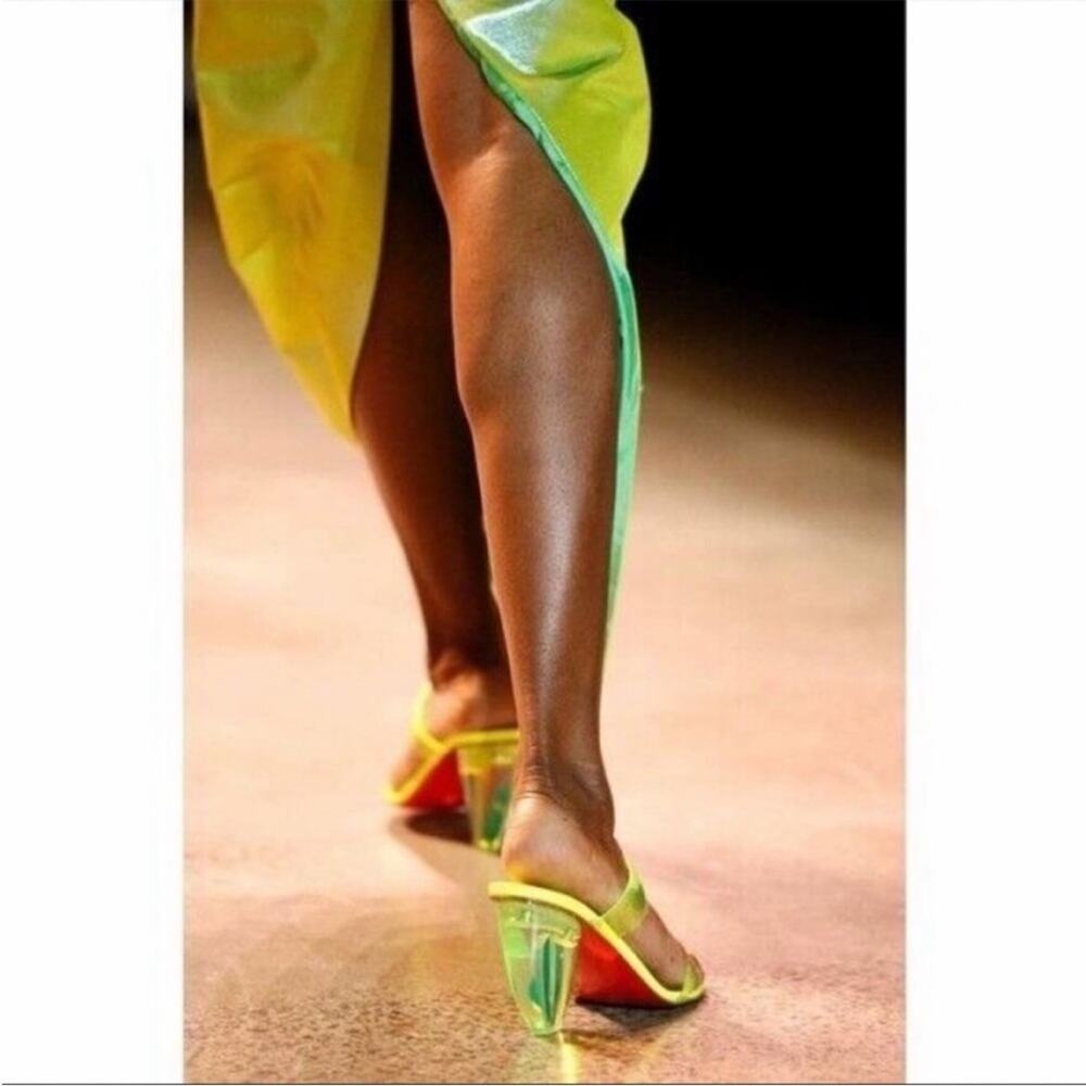 Christian Louboutin Ovida PVC Clear Strap Block Heels Neon Yellow Fluo EU 38 - Picture 2 of 13